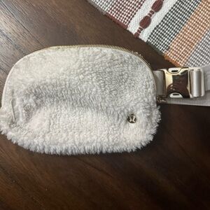 Lululemon Cream Sherpa Bag with Gold Zipper